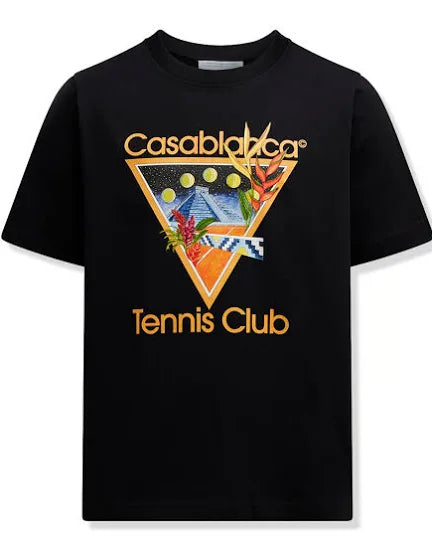 CASABLANCA TENNIS CLUB ICON PRINTED ORGANIC COTTON BLACK T SHIRT