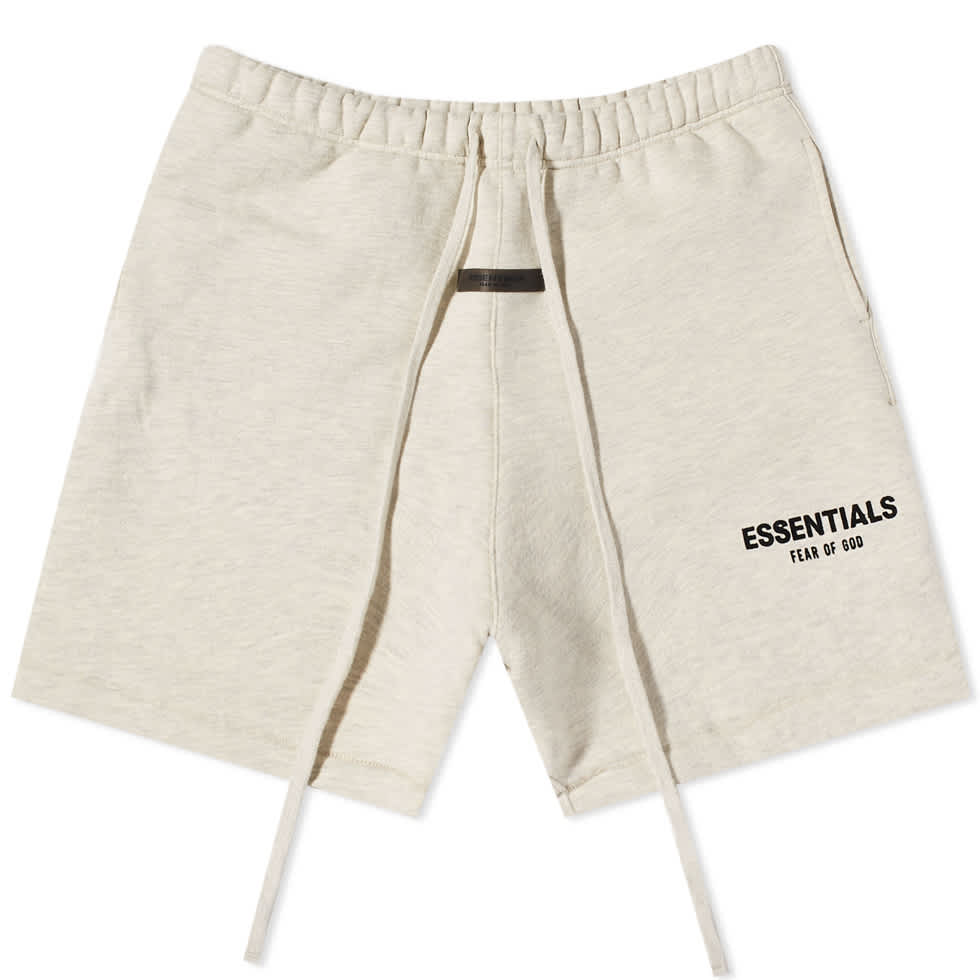 FEAR OF GOD ESSENTIALS LOGO SWEAT SHORT LIGHT OATMEAL
