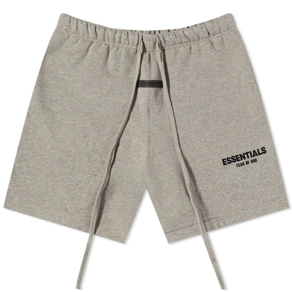 FEAR OF GOD ESSENTIALS LOGO SWEAT SHORT DARK OATMEAL