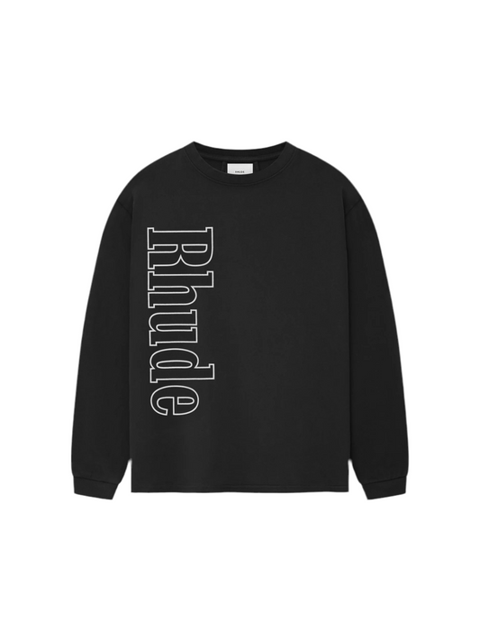 Rhude Logo Print cotton Long sleeve T shirt Black