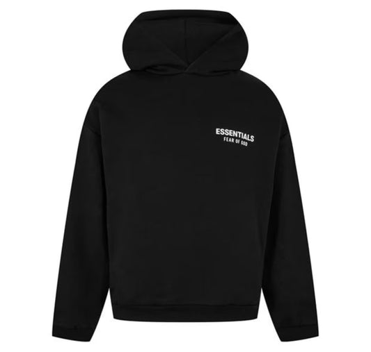 FEAR OF GOD ESSENTIALS LOGO POPOVER HOODY BLACK FW24