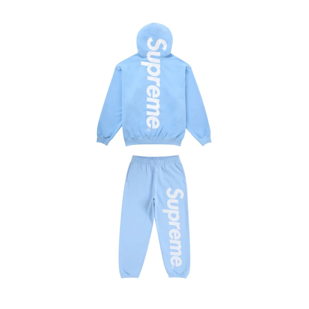 SUPREME SATIN APPLIQUE HOODED SWEATSHIRT & SWEATPANT SET BLUE