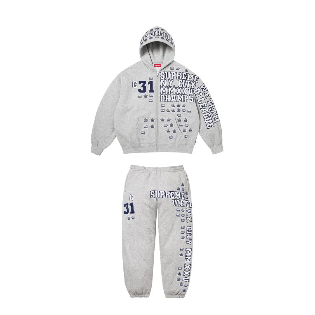 SUPREME LEAGUE CHAMPS ZIP UP TRACKSUIT GREY